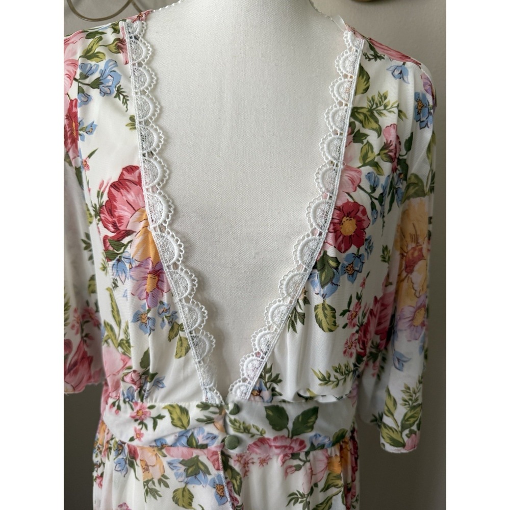 LIFE Love Is For Eternity Floral Kimono Dress M Lace Boho Wedding Guest High Low - Picture 2 of 11